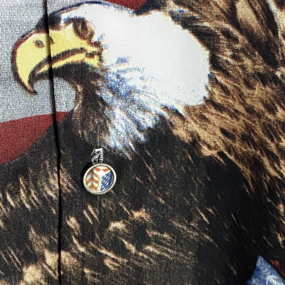 DRAGONFLY ROADHOUSE Mens Red Button Up Short Sleeve Shirt Size M Eagle USA Biker - Picture 4 of 9